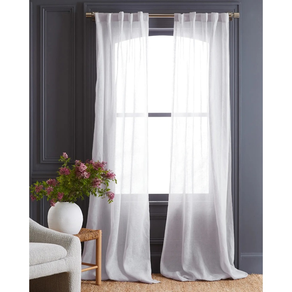 Quince European Linen Sheer Curtain Set White Color 48x96 NWT